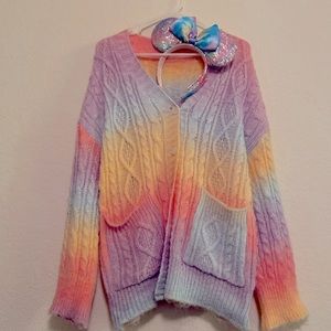 Pastel Minnie Mouse Ears and Rainbow Cardigan Combo